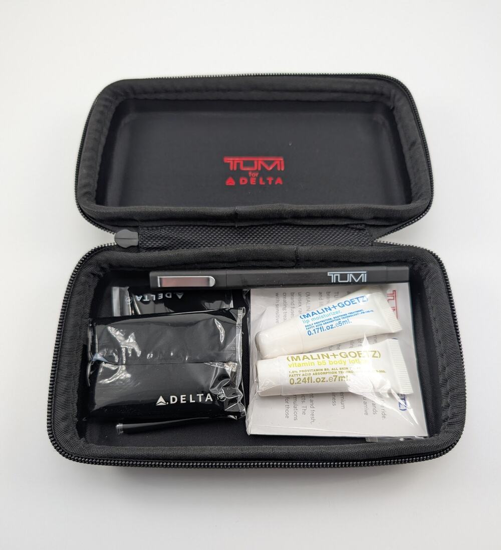 Tumi Hard Shell Amenity Kit For Delta Black w/ some Travel Essentials SEE DESC